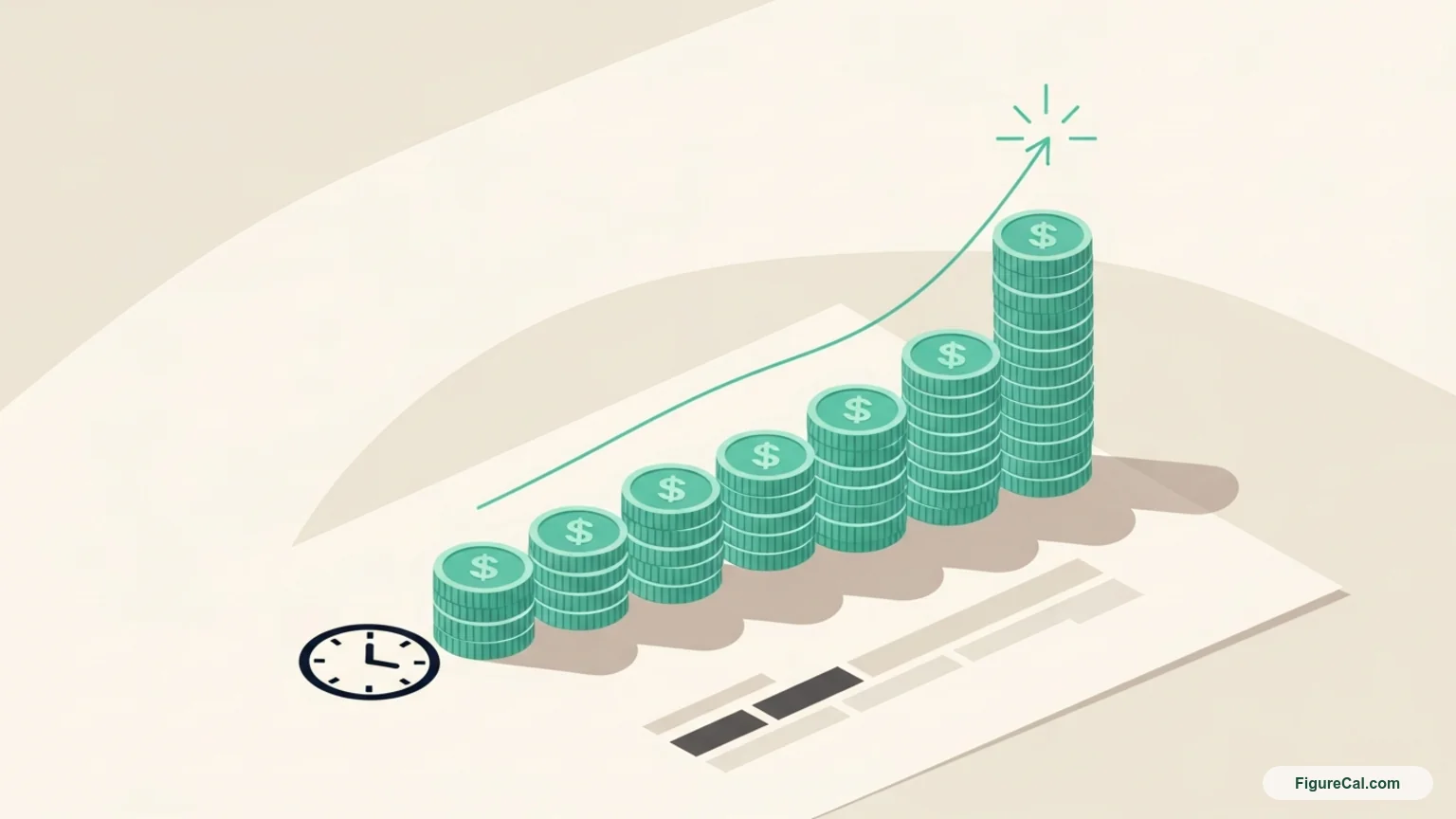 Editorial illustration of an exponential growth curve representing compound interest over time Editorial illustration of an exponential growth curve representing compound interest over time