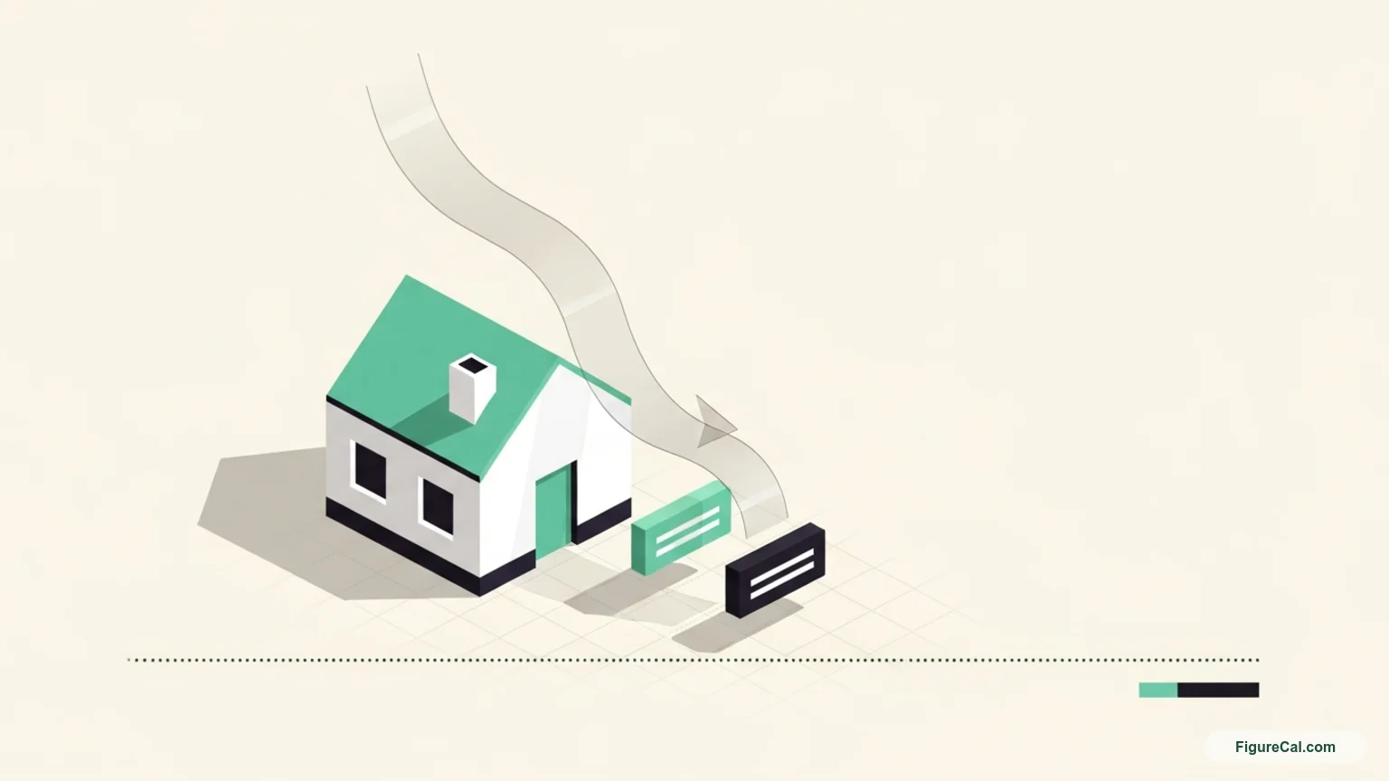 Editorial illustration of a small house with a declining loan balance curve representing mortgage amortization Editorial illustration of a small house with a declining loan balance curve representing mortgage amortization