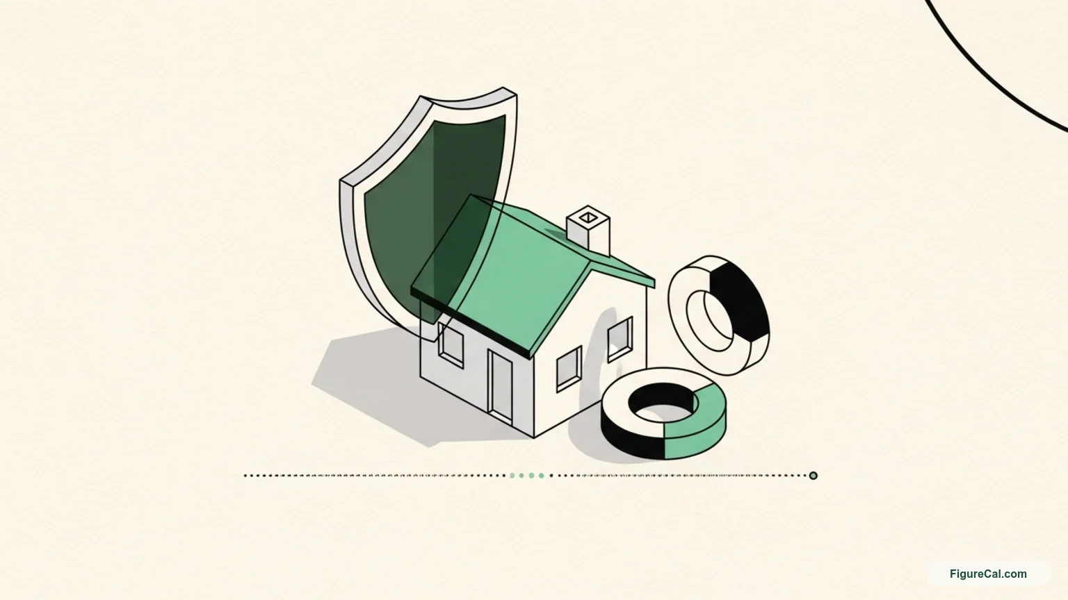 Editorial illustration of a house under a shield representing private mortgage insurance Editorial illustration of a house under a shield representing private mortgage insurance